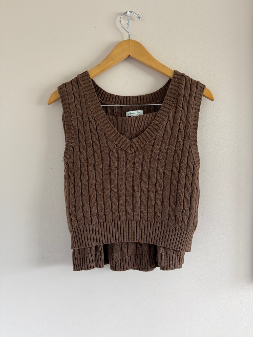 American Eagle Outfitters Brown Cable Knit Sweater Vest & Skirt Set